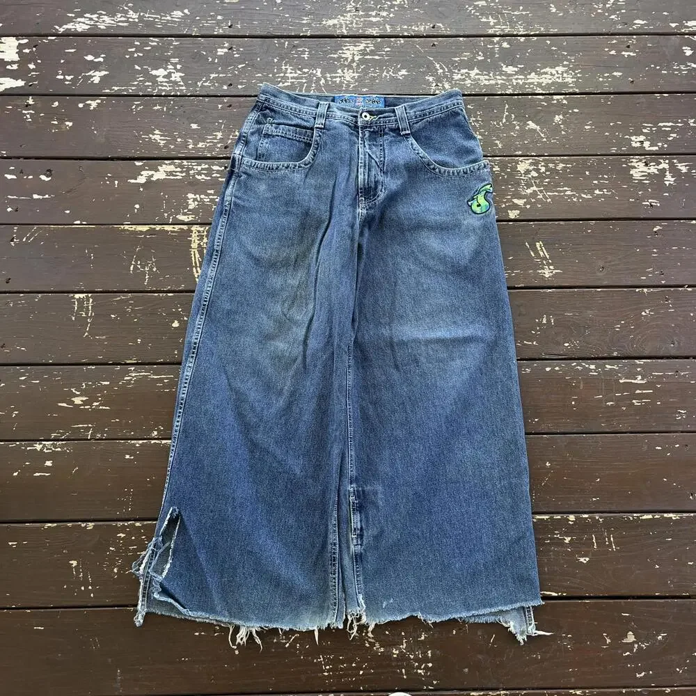 (32x28) Vintage 90s Y2K JNCO Jeans Scroll Embroidered Faded Distressed - Picture 2 of 8